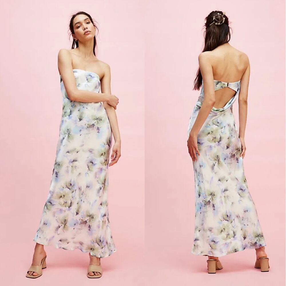 Bec & Bridge Dress Maxi Blue Sz 6 Moondance Strapless Moon Dance White Green